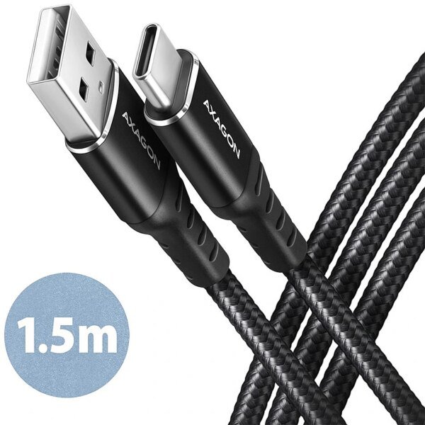 The AXAGON BUCM-AM15AB is a high-quality USB-C to USB-A cable, 1.5 meters in length, designed for USB 2.0 data transfer and charging.