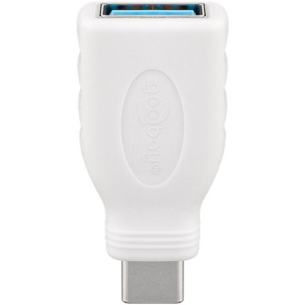 The Goobay USB-C™/USB-A 3.0 OTG SuperSpeed® Adapter in white allows you to connect USB-A peripherals (such as flash drives, keyboards, or mice) to USB-C devices.