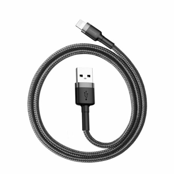 The Baseus CALKLF-AG1 Cafule Cable (Gray-Black) is designed to provide reliable charging and data transfer for Apple devices.