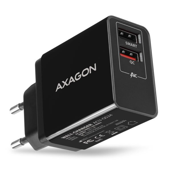The AXAGON ACU-QS24 is a dual mains charger designed for efficient and fast charging.