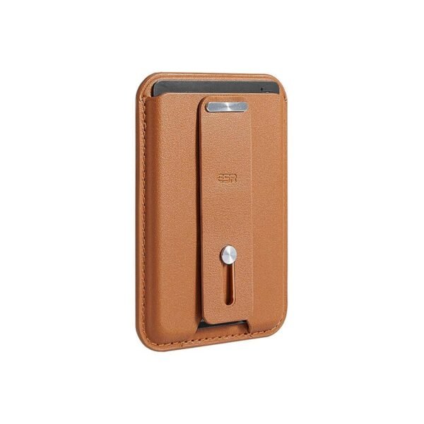 The ESR Halo Lock Magnetic Wallet (brown) is a sleek and functional accessory designed for iPhones with MagSafe compatibility (iPhone 12 and newer models).