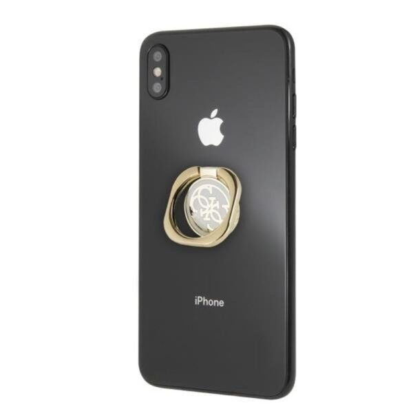 The GUESS Phone Case with Ring Stand is a luxurious accessory designed for both style and functionality.