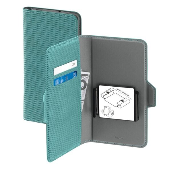 The HAMA Universal Booklet Folding Case in Mint offers stylish protection for devices with screen sizes ranging from 5.2" to 6.5".