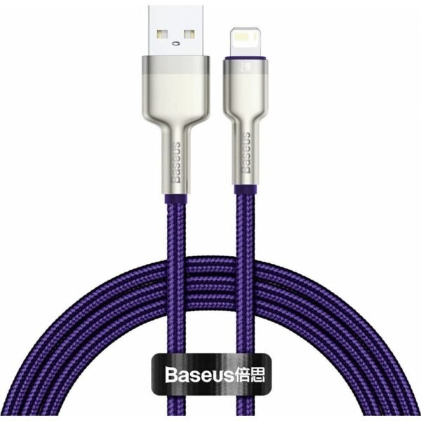 The Baseus CALJK-A05 USB-A (M) to Lightning (M) Cable (1m) in purple is designed for fast charging and data transfer for Apple devices.