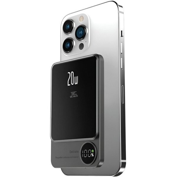 The S&T DESIGN Magnetic Power Bank is a wireless external battery designed specifically for MagSafe-compatible iPhones (12, 13, 14, 15).