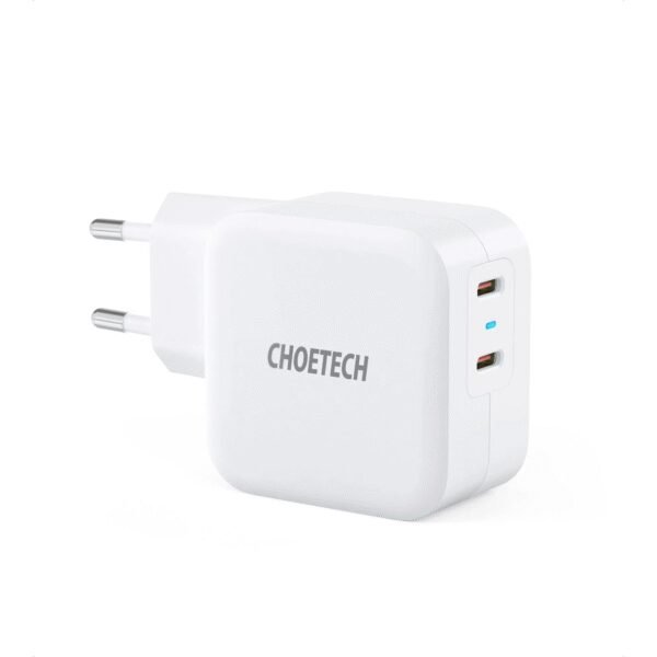 The ChoeTech Dual USB-C PD 40W Fast Charger is designed to efficiently charge multiple USB-C devices simultaneously.