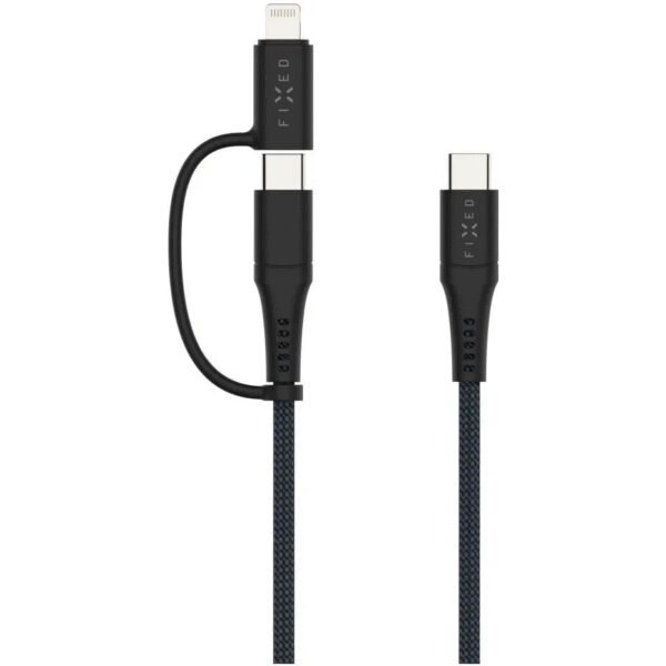 The FIXED USB-C/USB-C Cable with Lightning Adapter (3m) in grey is designed for fast charging and efficient data transfer between USB-C devices and Lightning-enabled Apple devices.