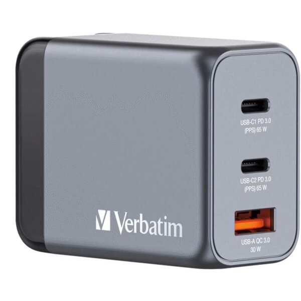 The VERBATIM GaN Charger 65W GNC-65 uses advanced Gallium Nitride (GaN) technology for enhanced efficiency and a more compact design.