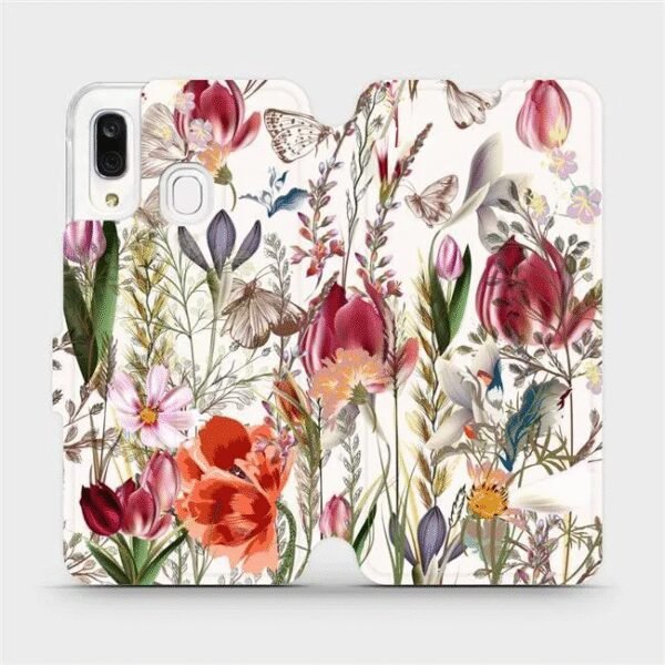 The Flip Case for Samsung Galaxy A40 in Blooming Meadow offers stylish protection with a vibrant floral design.