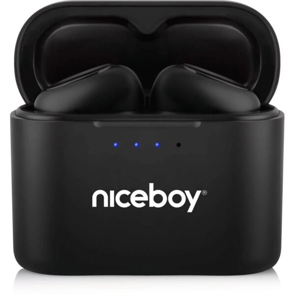 The Niceboy HIVE Podsie 3 Black are true wireless earbuds designed to deliver a balanced and clear audio experience with a stylish, compact design.