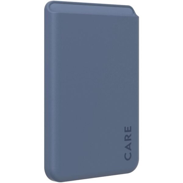 The PanzerGlass CARE Apple MagSafe RFID CardHolder in blue is a stylish and secure wallet designed to keep your cards safe while attaching seamlessly to your MagSafe-enabled iPhone.