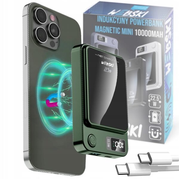 The Webski Power Bank Wireless MagSafe Inductive 10000mAh 22.5W USB-C PD is the perfect portable charging solution for those who need both wired and wireless charging capabilities.