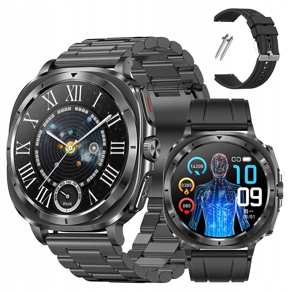 SMARTWATCH Men's watch SUGAR MEASUREMENT cardiowatch GLUCOSE NFC ECG CONVERSATIONS 1 The men's smartwatch with glucose measurement, ECG, and NFC capabilities is designed to provide comprehensive health monitoring and smart features all in one sleek device.