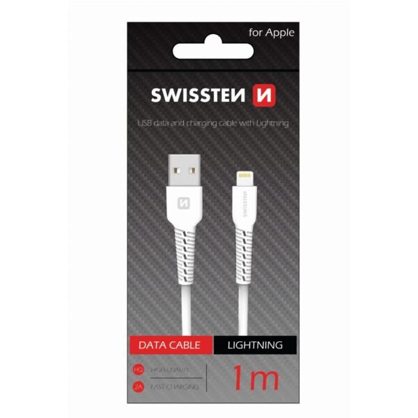 The Swissten Data Cable Lightning 1m in white is a high-quality, reliable accessory designed for charging and syncing your Apple devices.