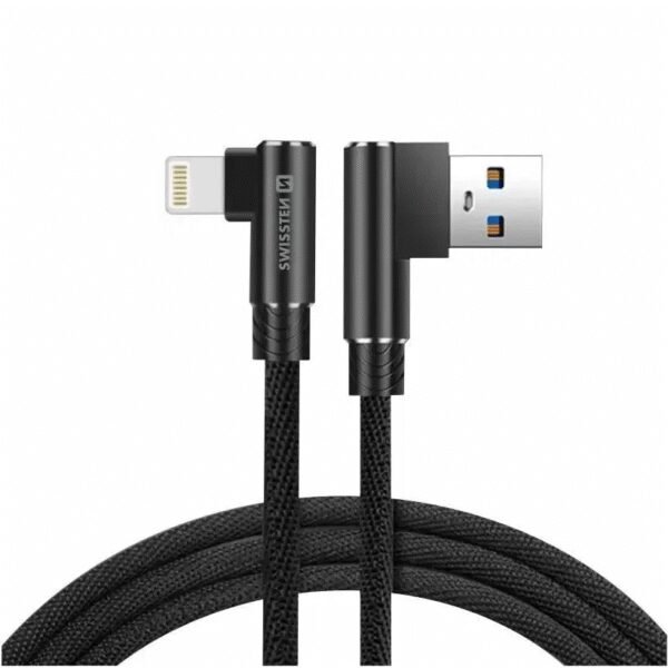 The Swissten Arcade Textile Data Cable USB to Lightning (1.2m) in black is a high-quality, durable cable designed for both charging and data transfer between USB ports and Lightning-enabled Apple devices.