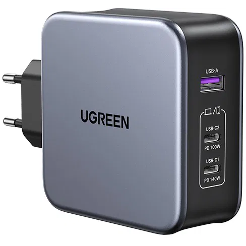 The Ugreen USB-A+2*USB-C 140W GaN Tech Fast Charger features advanced Gallium Nitride (GaN) technology for higher efficiency and a compact design.
