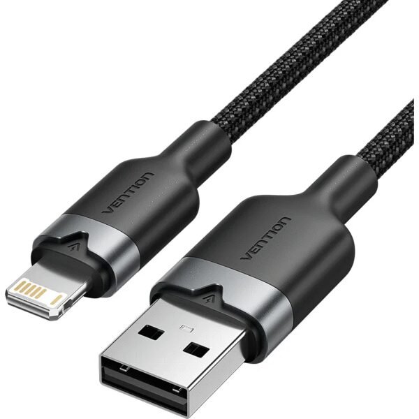 The Vention USB 2.0 Type-A Male to Lightning Male Cable (1m) in black provides a reliable and durable solution for charging and syncing your Apple devices.