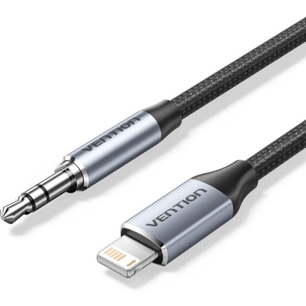 The Vention Cotton Braided Lightning Male to 3.5mm Male Cable (1m) in gray offers a premium solution for connecting your Lightning-enabled Apple devices to audio devices with a 3.5mm jack, such as headphones, speakers, or car stereos.