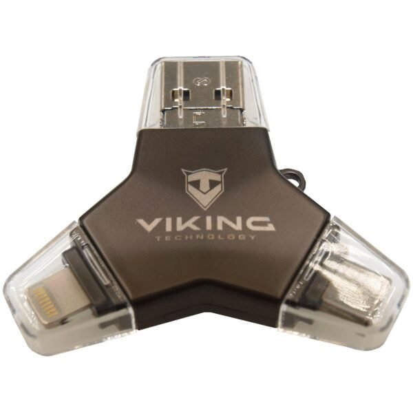 The Viking USB Flash Drive 3.0 4-in-1 (128GB) in black offers a highly versatile solution for data storage and transfer across a wide range of devices.