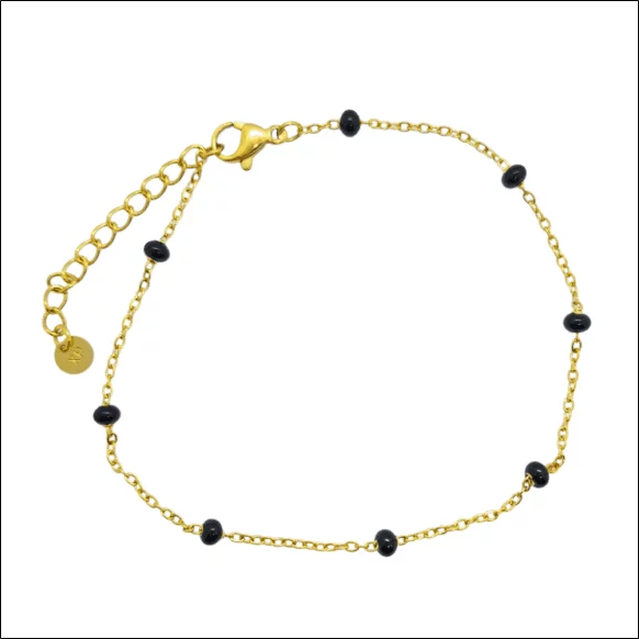 Black Ball Bracelet - Gold Plated Surgical Steel