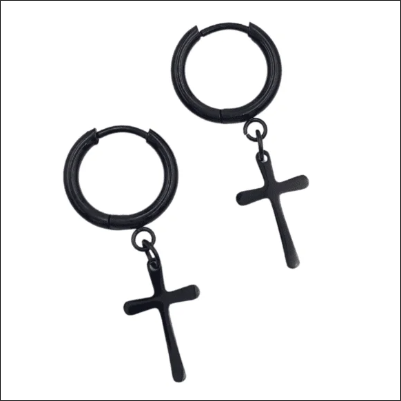 Black Cross Hanging Earrings – Surgical Steel