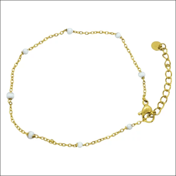 Bracelet with white balls - Gold plated surgical steel