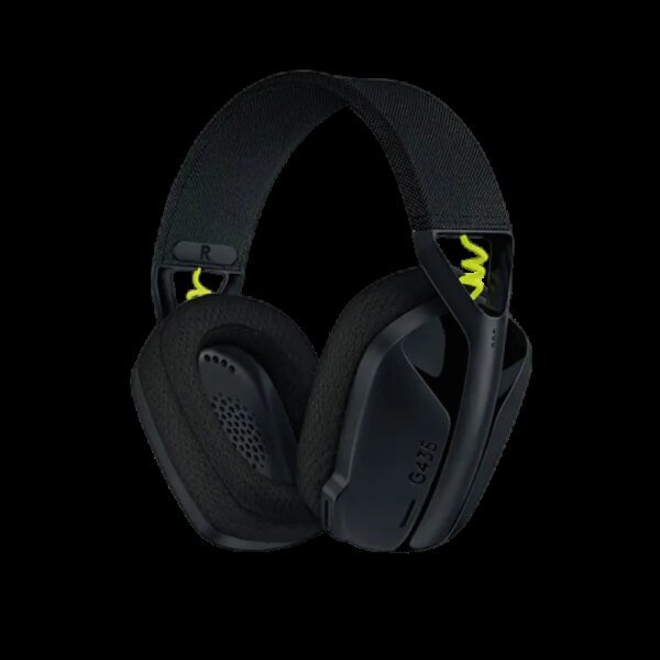 The Logitech G435 LightSpeed Wireless and Bluetooth Gaming Headset in black is designed for gaming and multimedia use, offering both comfort and high-quality audio.