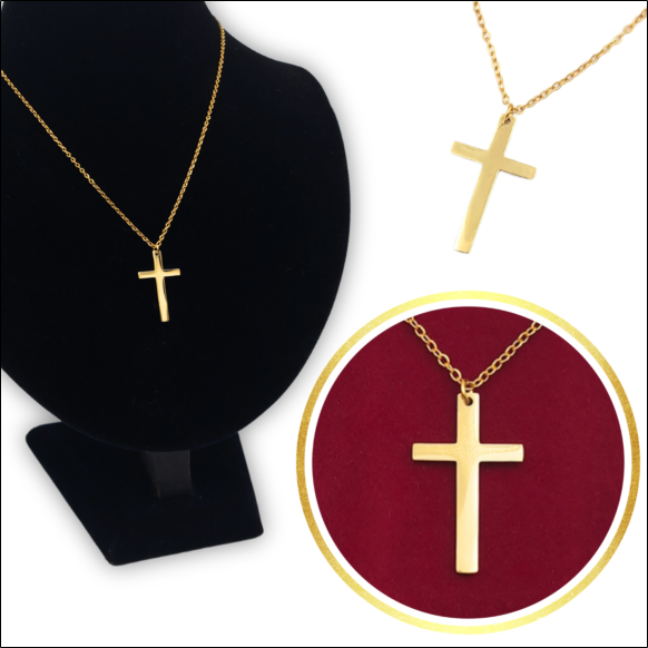 Classic Gold Cross Necklace on Ankier Chain – Gold Plated Surgical Steel