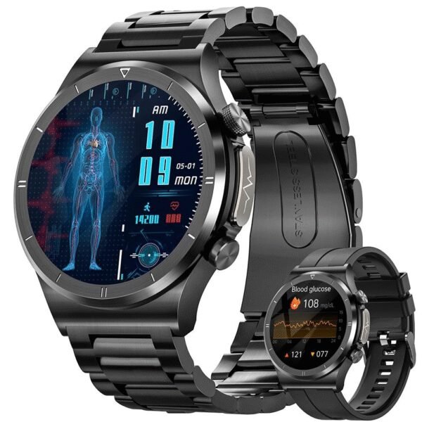 The BANLVS Smartwatch for Men is a versatile and health-focused smartwatch that offers advanced monitoring features, including ECG, blood sugar, blood pressure, and BMI tracking.