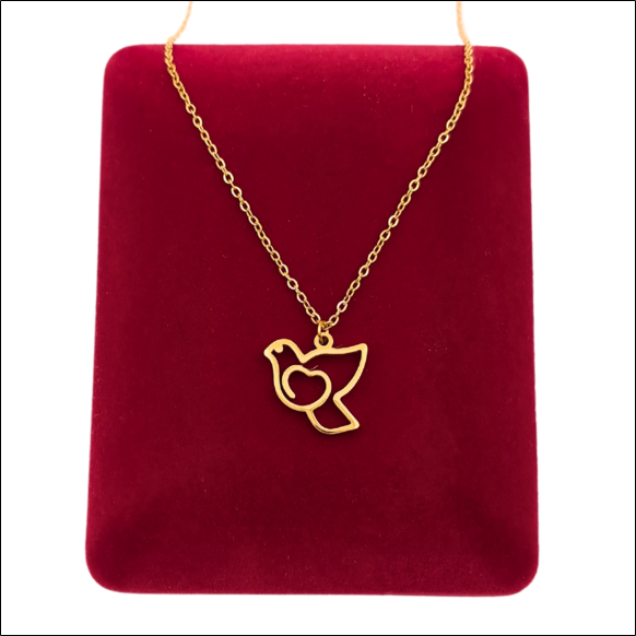 Dove with Heart Necklace – Gold Plated Surgical Steel