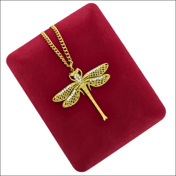 Dragonfly Necklace with Cubic Zirconia - Gold-plated Surgical Steel