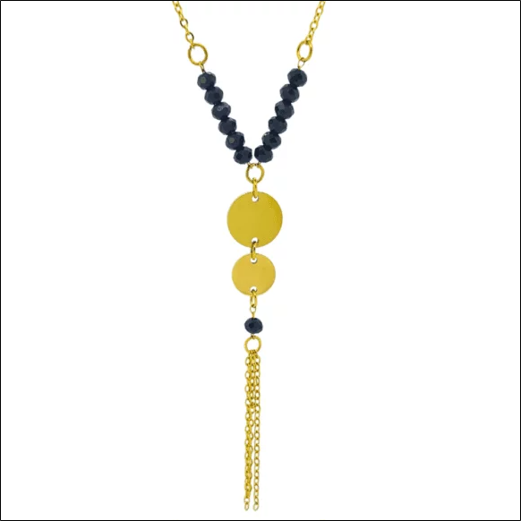 Elegant Gold-Plated Surgical Steel Tie Necktie Necklace with Black Beads