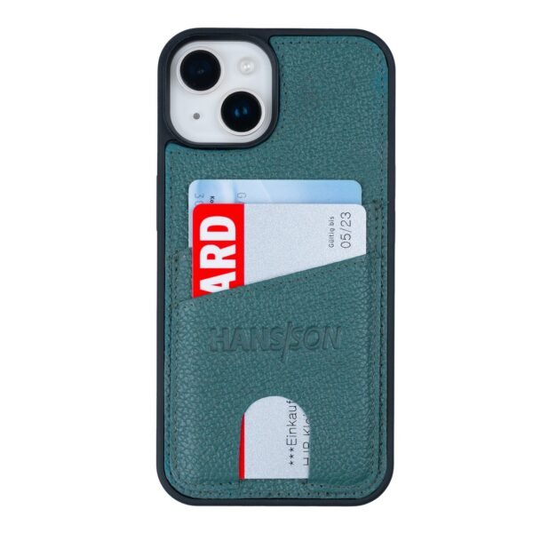 The HANS/SON Genuine Leather Flip Case with 2 Card Slots for iPhone 14 is designed to offer both luxury and convenience.