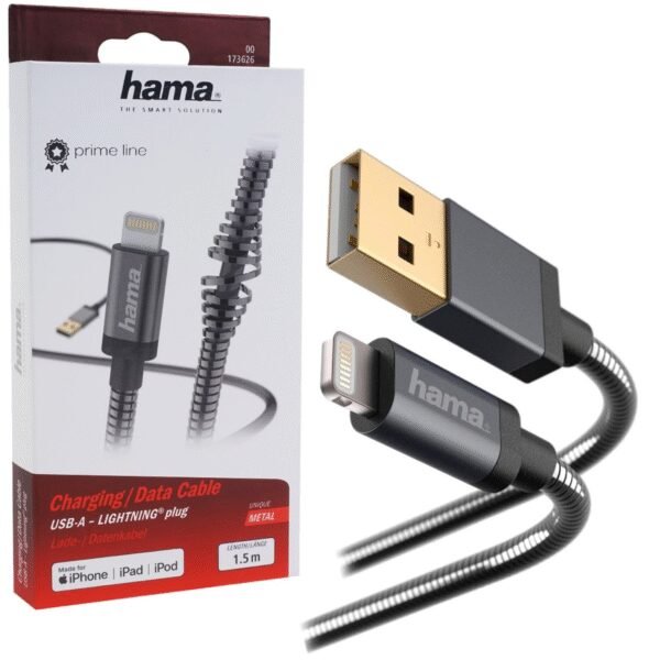 The HAMA USB-A to Lightning Fast Charging Cable in gray is designed to deliver fast charging and data transfer for your Apple devices.