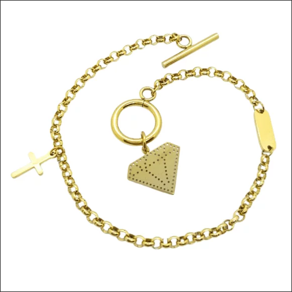 Gold Diamond and Cross Bracelet – Gold Plated Surgical Steel