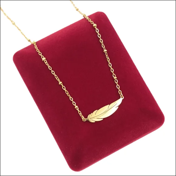 Gold Feather Necklace with Balls - Gold Plated Surgical Steel