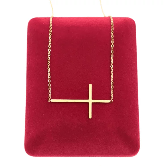 Horizontal Gold Cross Necklace – Gold Plated Surgical Steel