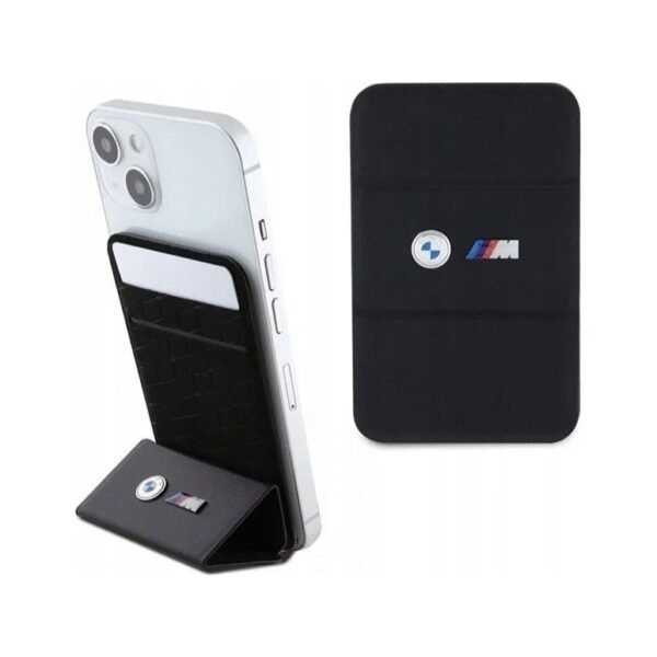 The BMW Wallet Cardslot Stand MagSafe M Edition Collection is a luxurious, functional accessory designed for MagSafe-compatible iPhones.
