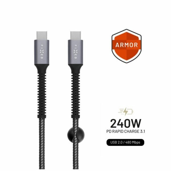 The FIXED Armor Durable Charging and Data Cable with USB-C/USB-C connectors (1.2m) is designed to provide fast charging and efficient data transfer for USB-C devices.