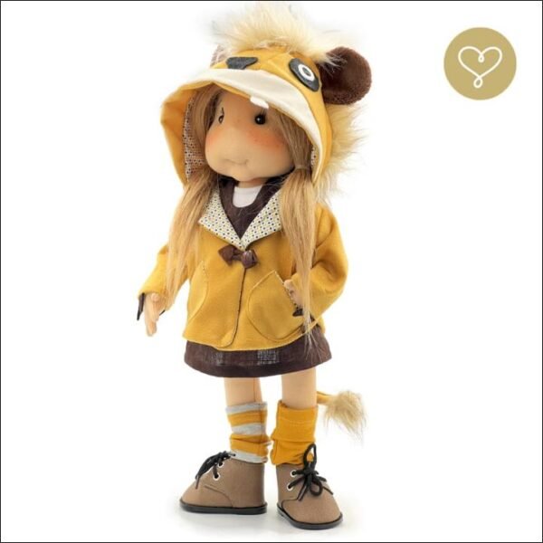 The Leo doll is a fabric doll about 38 cm tall, filled with certified OEKO-TEX® polyester wadding. It was created by a Polish handicraft company using only high-quality materials and ensuring safe play for children. 
