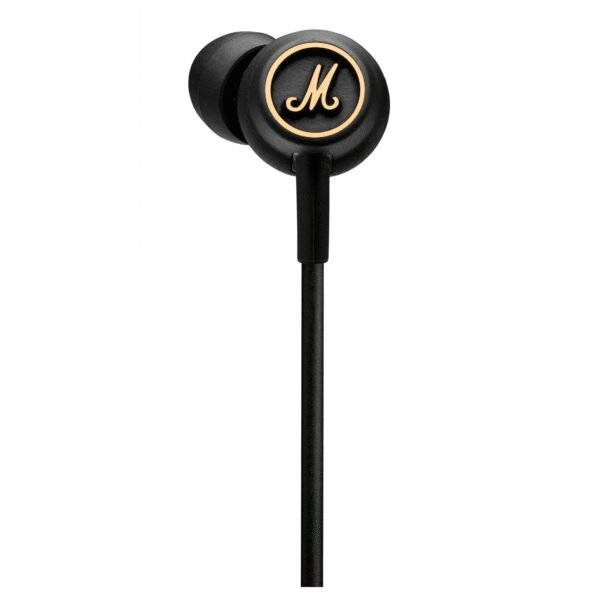 The Marshall Mode EQ Black and Brass are wired in-ear headphones designed to deliver high-output sound with minimal distortion.