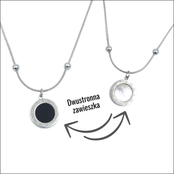 Necklace with Double Sided Pendant Silver Clock - Surgical Steel