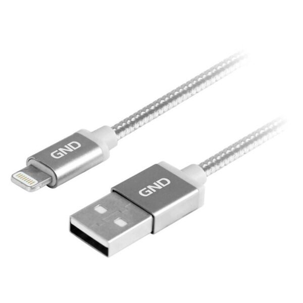 The GND USB / Lightning cable (LIGHTN100MM08) is a 1-meter long, MFI (Made for iPhone) certified braided cable designed for charging and data transfer between USB-A devices and Apple devices with a Lightning port.