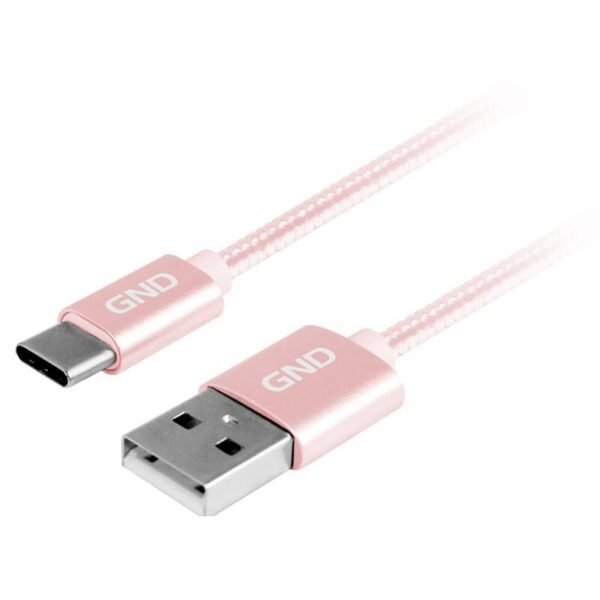 The GND USB/USB-C cable (USBAC100MM09) is a 1-meter cable with a vibrant pink braided design.