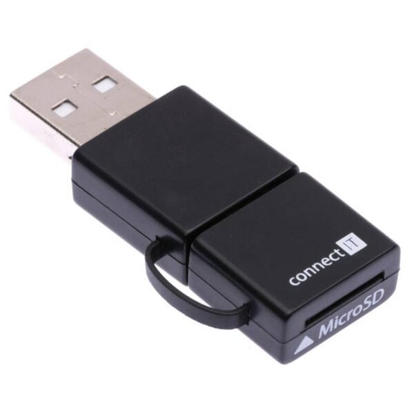 The Connect IT SMART OTG MicroSD/HC memory card reader (CI-396) is a compact and efficient tool for transferring files between MicroSD/HC memory cards and USB devices such as smartphones, tablets, and laptops.
