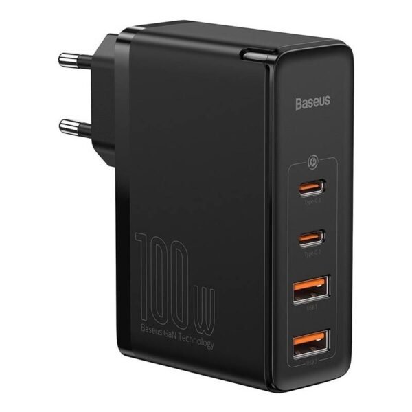 The Baseus GaN2 Pro wall charger (CCGAN2P-L01) delivers up to 100W of power with 2 USB-C ports and 2 USB-A ports, allowing you to charge multiple devices simultaneously.