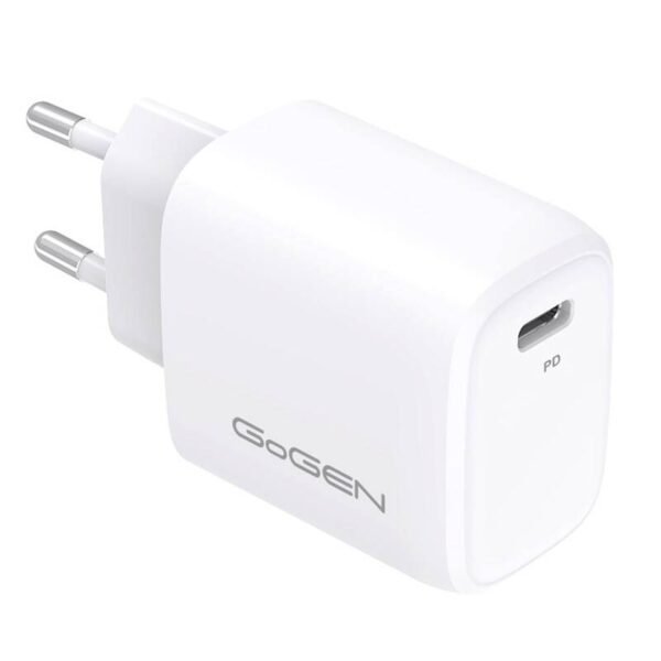 The GoGEN ACHPD120 wall charger is a compact and efficient charging solution, equipped with a single USB-C PD port that supports 20W fast charging.