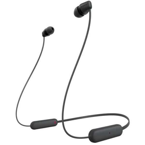 The Sony WI-C100 headphones (WIC100B.CE7) are lightweight, wireless in-ear headphones designed for comfort and ease of use.