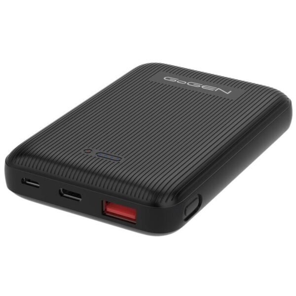 The GoGEN PBMS100001 Powerbank features a 10,000 mAh capacity, designed for MagSafe-enabled devices like the iPhone 12 and later models.