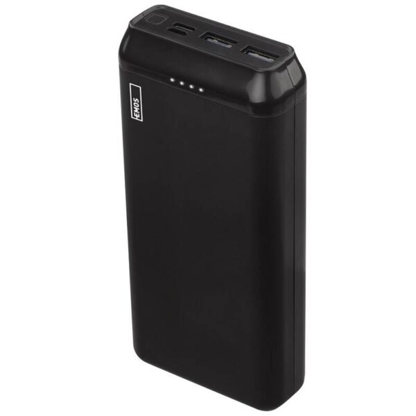 The EMOS Alpha2 Powerbank (B0527B) features a 20,000 mAh capacity, providing reliable power for smartphones, tablets, and other USB-powered devices.